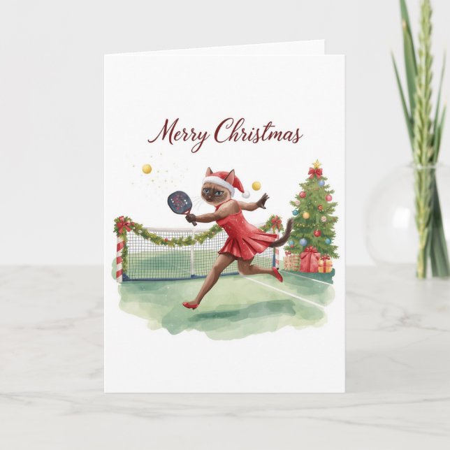 Pickleball jul tema med katt  kort (Framsida)