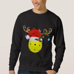 Pickleball Julafton Gift Reindeer Santa Hat Pickle Lång Ärmad Tröja