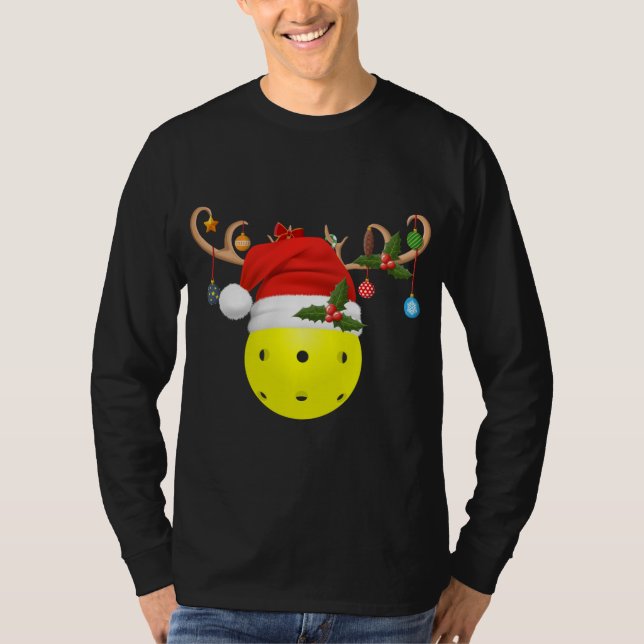 Pickleball Julafton Gift Reindeer Santa Hat Pickle T Shirt (Framsida)