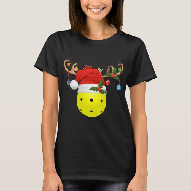 Pickleball Julafton Gift Reindeer Santa Hat Pickle T Shirt (Framsida)