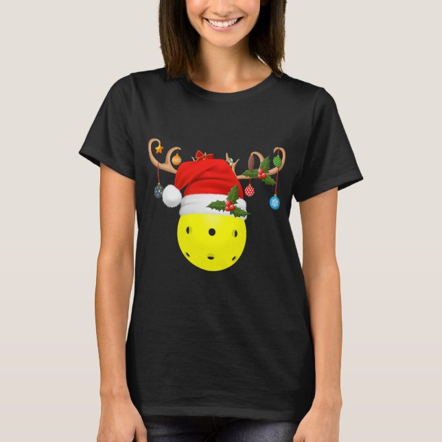 Pickleball Julafton Reindeer Santa Hat T Shirt (Framsida)
