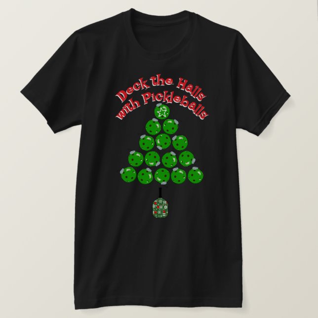 Pickleball Julgran Deck the Halls Mörk T Shirt (Design framsida)
