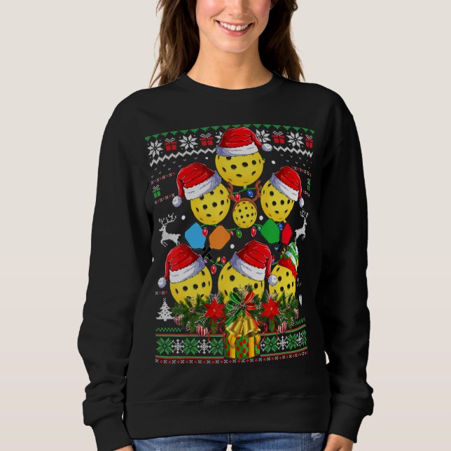 Pickleball Julgran Ugly Sweater Santa Paddl T Shirt (Framsida)