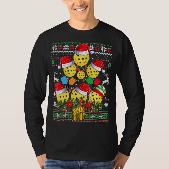 Pickleball Julgran Ugly Sweater Santa Paddl T Shirt (Framsida)