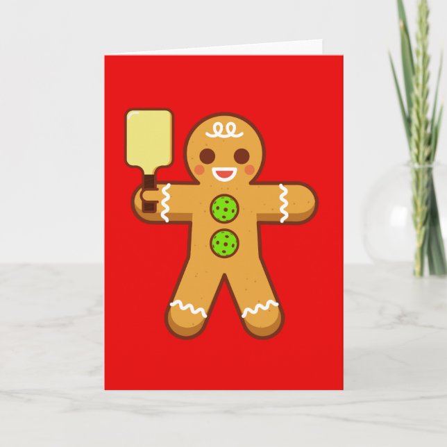 Pickleball julhälsokort: Gingerbreadman Kort (Framsida)