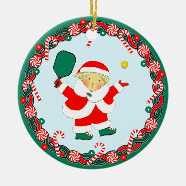 Pickleball julkollektion julgransprydnad keramik (Framsidan)