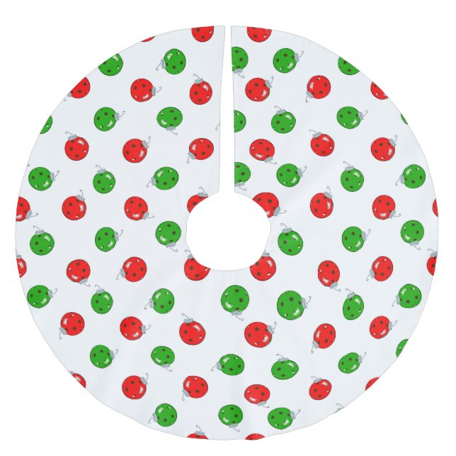 Pickleball julprydnadsföremål Röd Grönt på vit Julgransmatta Borstad Polyester (Framsidan)