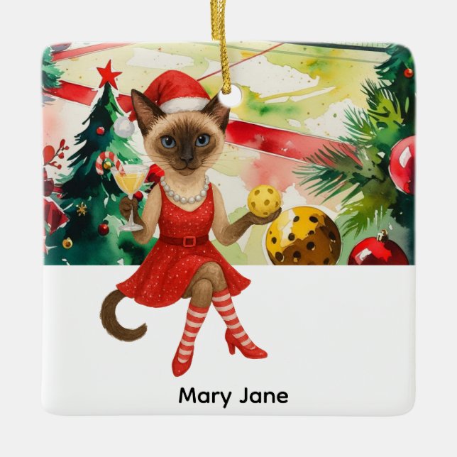 Pickleball-jultema för Cat Lovers Julgransprydnad Keramik (Framsida)