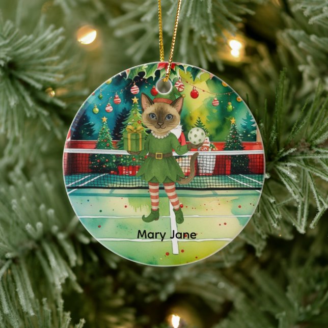 Pickleball-jultema för Cat Lovers Julgransprydnad Keramik (Träd)