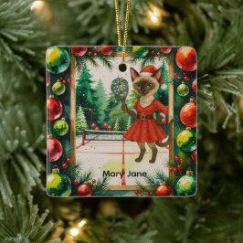 Pickleball-jultema för Cat Lovers Julgransprydnad Keramik