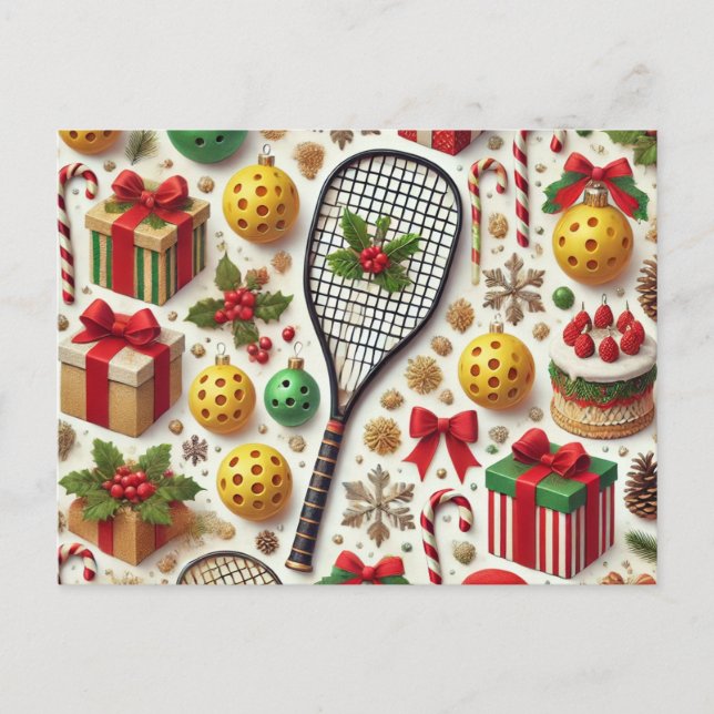 Pickleball-jultema Helg Vykort (Framsida)