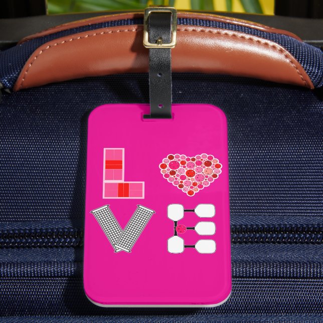 Pickleball Kärlek Heart Court Bollar Paddles Rosa  Bagagebricka (Framsida Insitu 2)