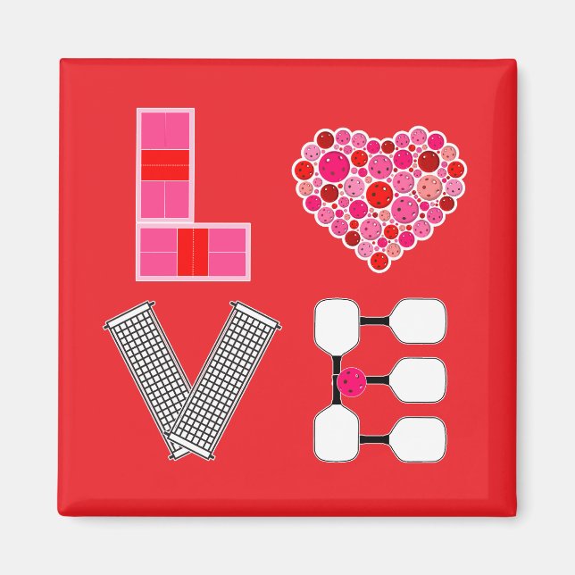Pickleball Kärlek Heart Court Bollar Paddles Rosa  Magnet (Framsidan)