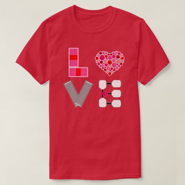 Pickleball Kärlek Heart Court Bollar Paddles Rosa  T Shirt (Design framsida)