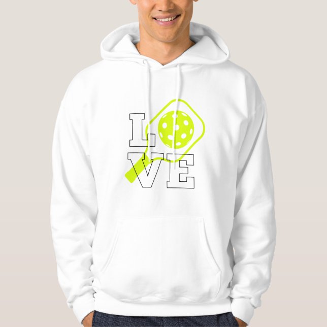 Pickleball Kärlek - Neon Paddle och Boll Design Hoodie (Framsida)