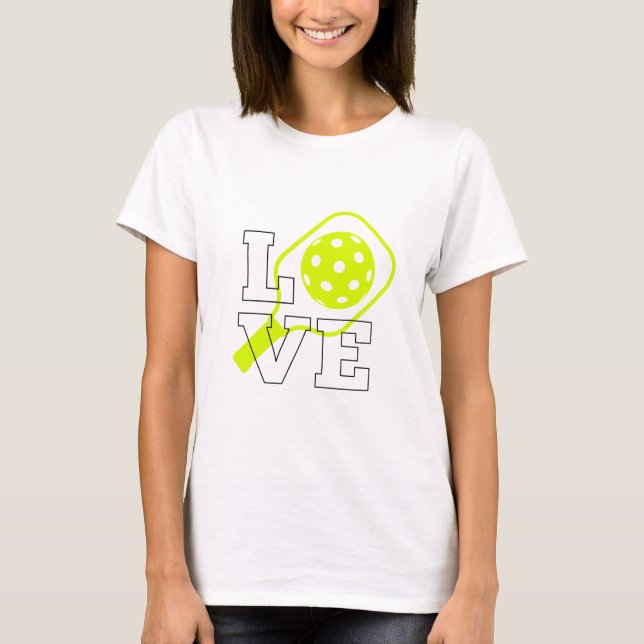 Pickleball Kärlek - Neon Paddle och Boll Design T Shirt (Framsida)