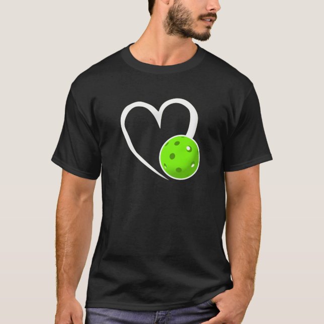 Pickleball Kärlek White Heart Bright Gree Pickleba T Shirt (Framsida)
