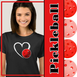 Pickleball Kärlek White Heart Red Pickleball T Shirt