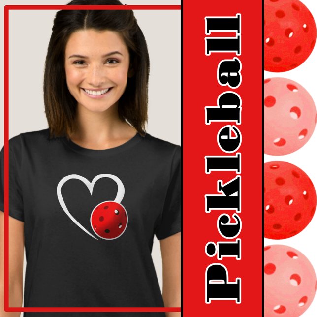 Pickleball Kärlek White Heart Red Pickleball T Shirt (Pickleball love - pickleball heart with red pickleball)