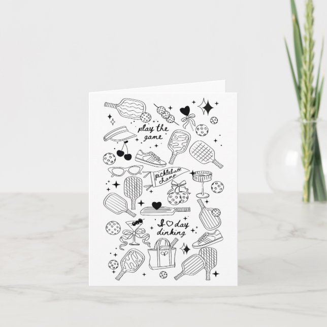 Pickleball-klotter i svart på beige retro komfort  kort (Framsida)