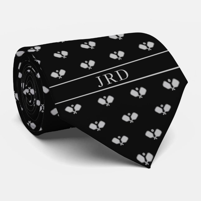 Pickleball Klubbs Monogram Namn Black Neck Tie Slips (Rullad)