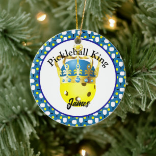 Pickleball Kung Personlig, Gult, blått, vitt Julgransprydnad Keramik