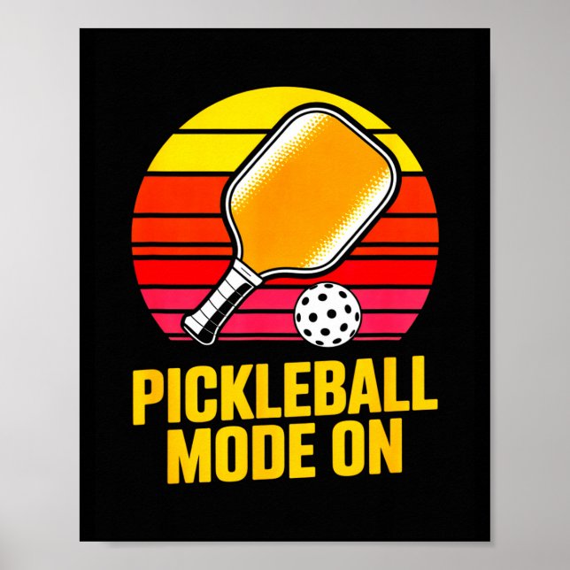 Pickleball-läge på retro solnedgång pickleball pad poster (Framsidan)