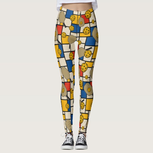 Pickleball Leggings Piet Mondrian Mönster (Framsida)