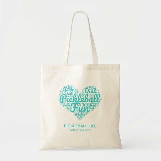 Pickleball Life Personlig Namn Ord Art Heart Tygkasse (Framsidan)
