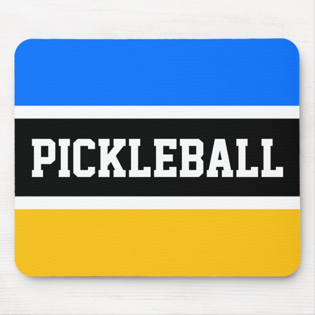 PICKLEBALL Ljusblå Gult Svartvit Rand Musmatta (Framsidan)