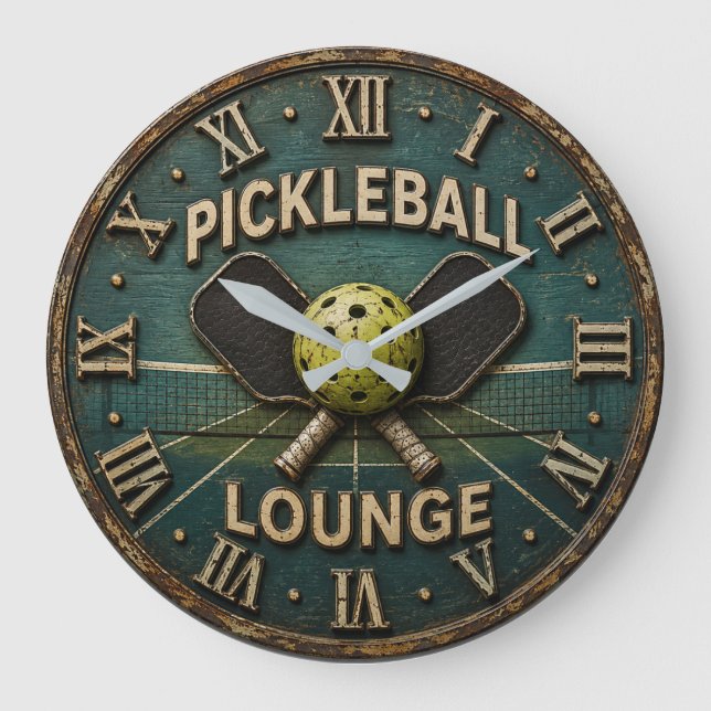 Pickleball Lounge Rustic Paddle & Ball Stor Klocka (Framsida)