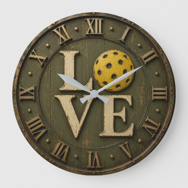 Pickleball Love  Rustic Pickleball Player Gift Stor Klocka (Framsida)