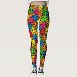Pickleball Lycklig Retro Smiley Mönster Leggings