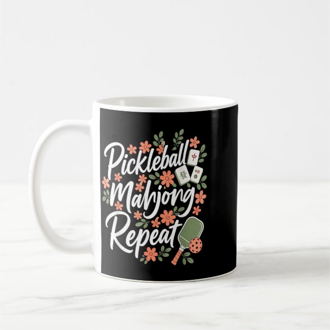 Pickleball Mahjong Upprepa Blomma Blommig Paddle Kaffemugg (Vänster)