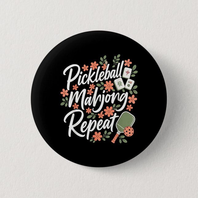 Pickleball Mahjong Upprepa Blomma Blommig Paddle Knapp (Framsida)