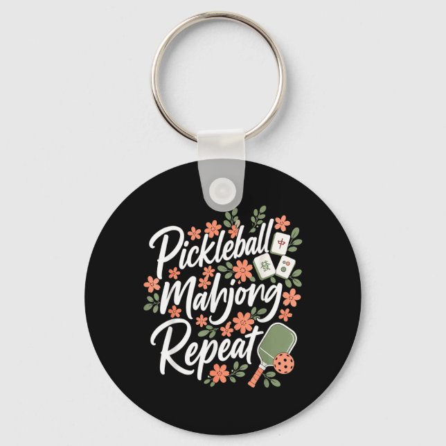 Pickleball Mahjong Upprepa Blomma Blommig Paddle Nyckelring (Framsida)