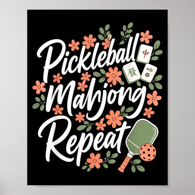 Pickleball Mahjong Upprepa Blomma Blommig Paddle Poster (Framsidan)