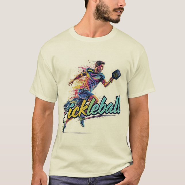 Pickleball Male Player in Motion T Shirt (Framsida)