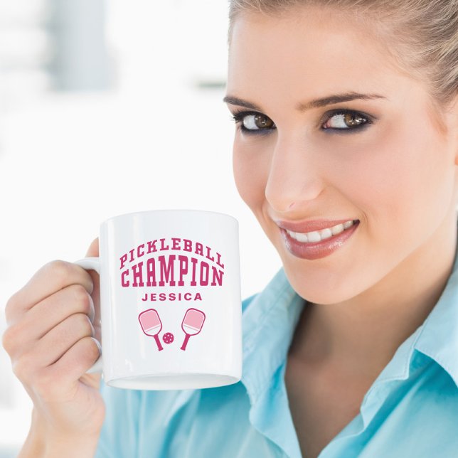 Pickleball Mästare Kul Anpassat Namn Initialer Ros Kaffemugg (Pickleball Champion Fun Custom Name Initials Pink Coffee Mug)