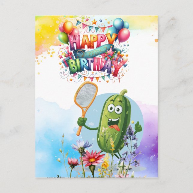 Pickleball med blommor regnbågstema Födelsedag Vykort (Framsida)