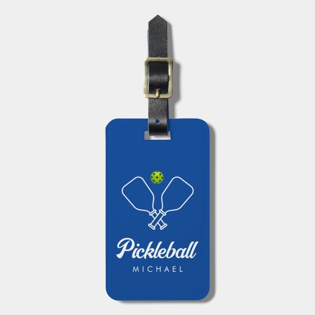 Pickleball med Paddles & Boll Personlig blue Bagagebricka (Vertikal Framsida)