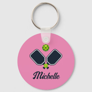 Pickleball med Paddles & Boll Personlig Namn Nyckelring