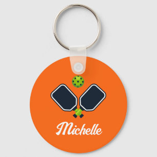 Pickleball med Paddles & Boll Personlig Namn Nyckelring