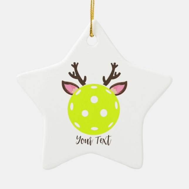 Pickleball med Reindeer Antlers. Funny Pickleball Julgransprydnad Keramik (Framsidan)