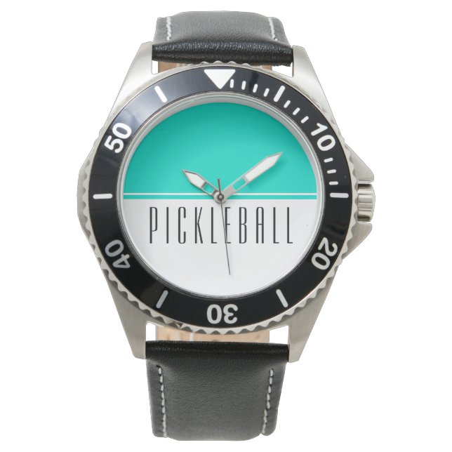 PICKLEBALL Modern Bright Aqua White Färg Block Armbandsur (Framsida)