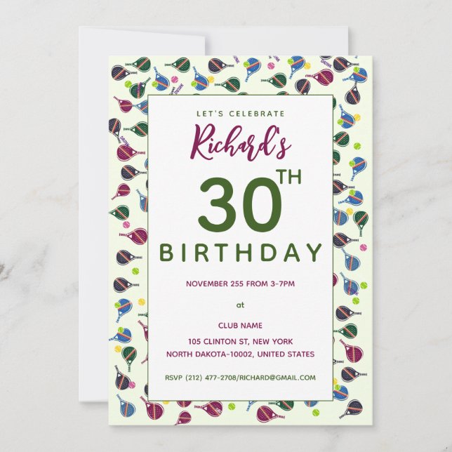 Pickleball Mönster Stil Färgrik Pickleball Födelse Inbjudningar (Framsida)