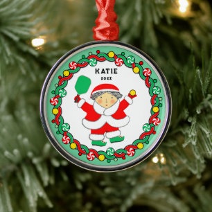 Pickleball Mrs. Claus Keramisk Juldekoration