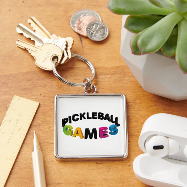 Pickleball-nyckelring Fyrkantig Silverfärgad Nyckelring (Skrivbord)