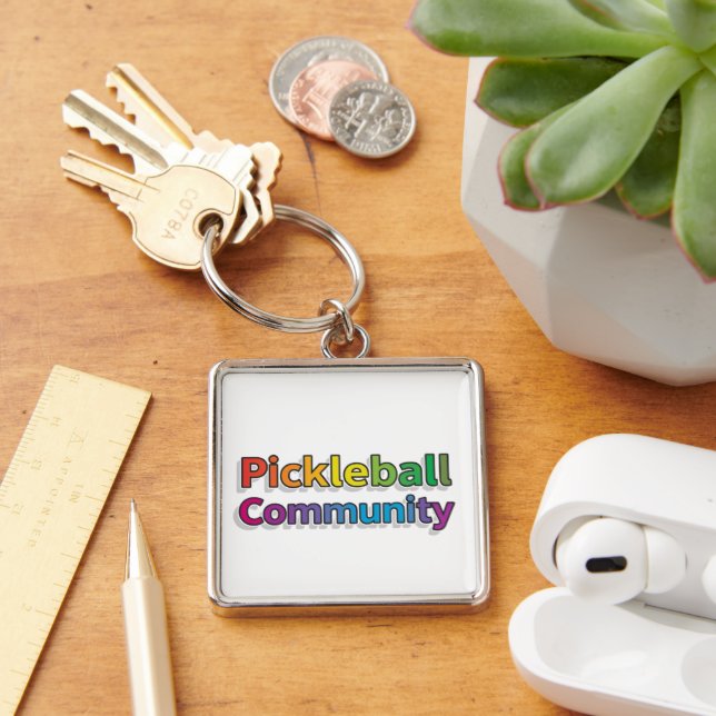 Pickleball-nyckelring Fyrkantig Silverfärgad Nyckelring (Skrivbord)