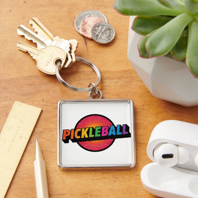 Pickleball-nyckelring Fyrkantig Silverfärgad Nyckelring (Skrivbord)